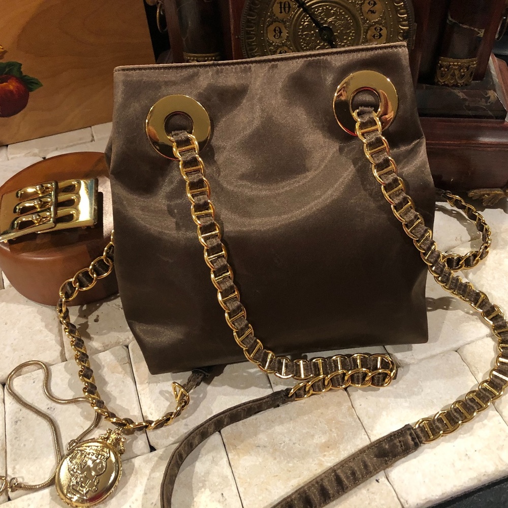 L.J.S. Collection Double Gold Strap Shoulder Purse